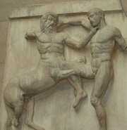 A Centaur battles a Lapith on this metope from the Parthenon